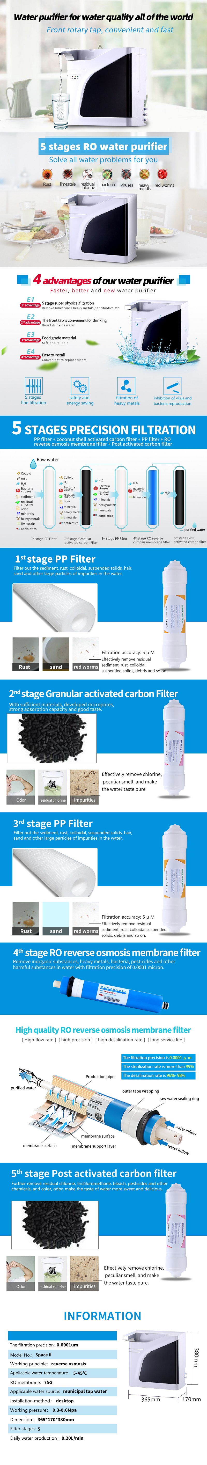 product-5 Stages Household Water Purifier Filter Ro System Purification System Reverse Osmosis Home 